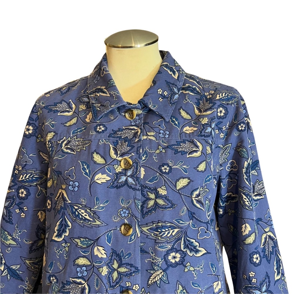 Appleseeds Floral Button Down Jacket Blue Flowers… - image 8